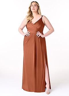 Azazie Aqua Bridesmaid Dresses Cedar Rose A-Line V-Neck Pleated Stretch Satin Dress image8