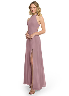 Azazie Clarice Brautjungfernkleider A-Linie Halter Chiffon Kleider Altrosa image2