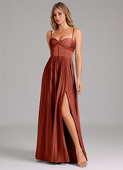 Azazie Akiko Bridesmaid Dresses Terracotta A-Line Sweetheart Neckline Stretch Satin Dress image4