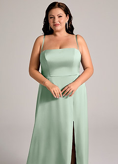 Azazie Wren 신부 들러리 드레스 A라인 스트랩리스 스트레치 새틴 바닥 길이 드레스 image11