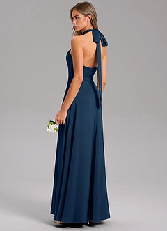 Azazie Tracie Bridesmaid Dresses Dark Navy A-Line Side Slit Stretch Satin Dress image4