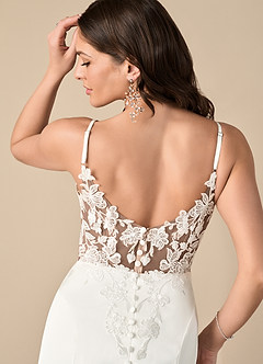 Azazie Adana Venta Final Vestido de Blanco Diamante Moca de Satén Elástico de Corte Sirena con Encaje image5