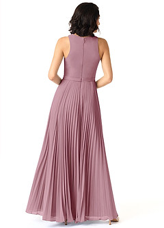 Azazie Lindie Jurken voor bruidsmeisjes Jurk van Chiffon met A-Lijn Bocht Gevouwen Vintage Mauve image2