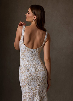 Azazie Amara Wedding Dresses Diamond White Nude Mermaid Square Neckline Lace Dress image6