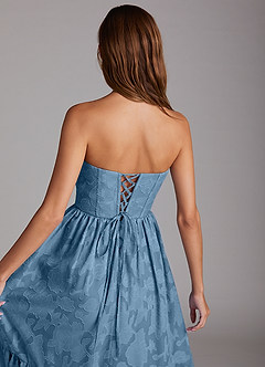 Azazie Delphina Bridesmaid Dresses Steel Blue A-Line Strapless Floral Burnout Convertible Dress image6