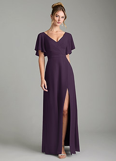 Azazie Ambrosia Bridesmaid Dresses Plum A-Line Pleated Chiffon Dress image1