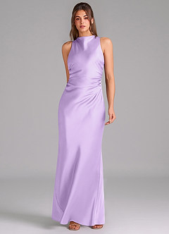 Azazie Evadne Bridesmaid Dresses Lilac Sheath Pleated Stretch Satin Dress image3