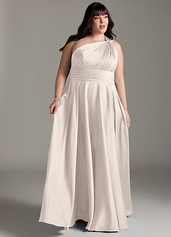 Azazie Charlize Jurken voor bruidsmeisjes Jurk van Stretch Satijn met A-lijn One-shoulder Wit Albast image11