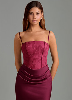 Azazie Emilia Bridesmaid Dresses Burgundy Mermaid Strapless Stretch Satin Dress image6