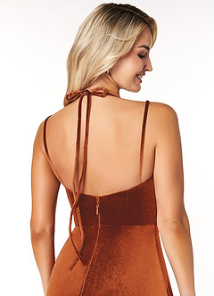 Azazie Sora Bridesmaid Dresses Burnt Orange A-Line Halter Bow Velvet Dress image6