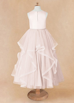 Azazie Sofia Robe Demoiselle D'honneur Fillette Robe Trapèze en Tulle Perlé Rose Pétale image9