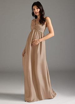 Azazie Yetta Maternity Bridesmaid Dresses A-Line Pleated Stretch Satin Floor-Length Dress image1