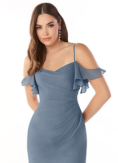Azazie Emeralda Robes de demoiselle d'honneur Robe Fourreau en Mousseline de soie Épaule décolletée Violet Crépusculaire image6