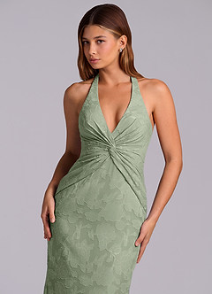 Azazie Valerie Final Sale Agave Mermaid Pleated Floral Burnout Dress image8