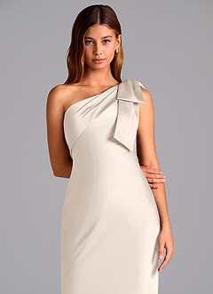 Azazie Yuanna Bridesmaid Dresses White Alabaster Mermaid One Shoulder Stretch Satin Dress image7