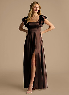 Azazie Bondi Bridesmaid Dresses Ganache A-Line Bow Metallic Satin Dress image4