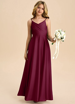 Azazie Bug Junior A라인 주름진 스트레치 새틴 플로어 길이 주니어 신부 들러리 드레스 image6