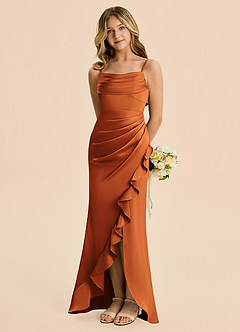 Azazie Mia Junior Cinnamon Mermaid Pleated Stretch Satin Dress image1
