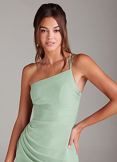 Azazie Eren Jurken voor bruidsmeisjes Jurk van Chiffon met Zeemeermin One-Shoulder Agave image6
