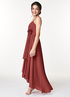 Azazie Catalina Junior Terracotta A-Line Ruched Chiffon Dress image5