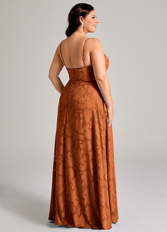 Azazie Moira Bridesmaid Dresses Burnt Orange A-Line Side Slit Floral Burnout Dress image8