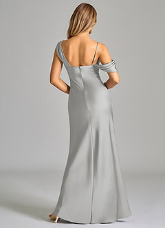 Azazie Celina Bridesmaid Dresses Silver Sheath Off the Shoulder Stretch Satin Dress image2