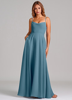 Azazie Elle Robes de demoiselle d'honneur Robe Trapèze en Mousseline de soie Plissée Bermude image1