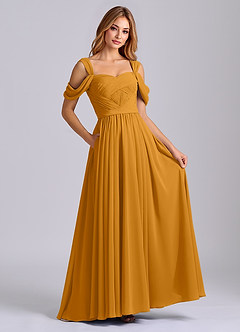 Azazie Koa Final Sale Butterscotch A-Line Off the Shoulder Chiffon Dress image4
