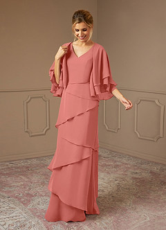 Azazie OHara Mother of the Bride Dresses Salmon Pink A-Line V-Neck Chiffon Dress image3