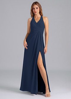 Azazie Dorota Bridesmaid Dresses Dark Navy A-Line Pleated Chiffon Dress image3