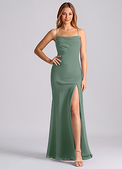 Azazie Grata 신부 들러리 드레스 인어 주름진 쉬폰 바닥 길이 드레스 image6