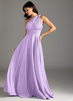 Azazie Charlize Bridesmaid Dresses Lilac A-Line One Shoulder Stretch Satin Dress image5