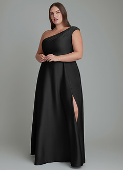 Azazie Melanie Brudtärnklänningar Klänning av A-linje i Stretch Satin Off the shoulder Svart image7