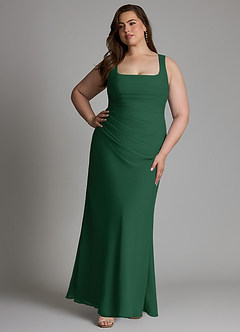 Azazie Agustina Robes de demoiselle d'honneur Robe Sirène en Mousseline de soie Corset Vert Foncé image9