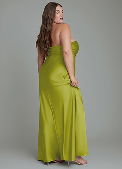 Azazie Saylor Vestidos de damas de honor Vestido Hierba De Limón de Satén Elástico de Corte Sirena con Palabra de honor image12