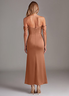 Azazie Saige Bridesmaid Dresses Bronzer Mermaid Off the Shoulder Stretch Satin Dress image8