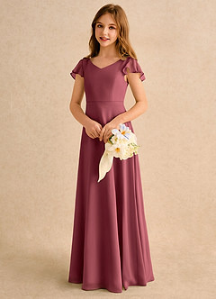 Azazie Nari Girls Formal vestidos de niña de las flores Vestido de Merlot de Gasa de Corte en A con Con mangas image3