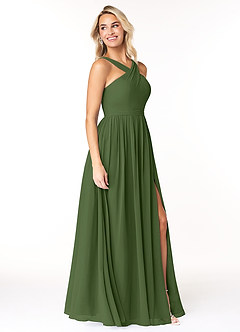 Azazie Elvira Bridesmaid Dresses Olive A-Line Pleated Chiffon Dress image8