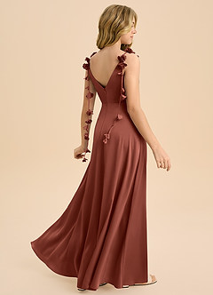 Azazie Gumdrop Junior Auburn Empire Pleated Stretch Satin Dress image1