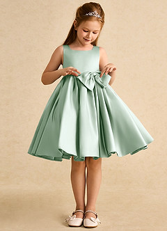 Azazie Jessie Blumenmädchenkleider A-Linie Schleifen Matte Satin Kleid Agave image4