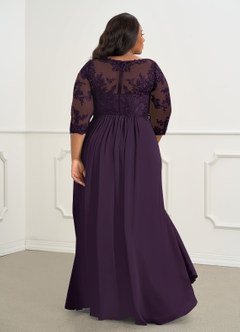 Azazie Hayek Mère de la mariée Robes Robe Trapèze en Mousseline de soie Col V en dentelle Prune image7