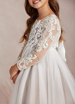 Azazie Elodie Flower Girl Dresses Ivory Taupe Ball-Gown Lace Dress image7