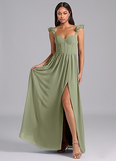 Azazie Denisse Suknie dla druhen Linia A Marszczony Szyfon Do ziemi Sukienka image4