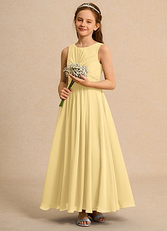 Azazie Ducky Girls Formal Blumenmädchenkleider A-Linie Plissee Chiffon Kleid Butter image6