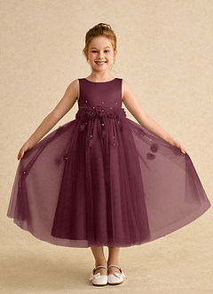 Azazie Lux 플라워 걸 드레스 A라인 구슬 얇실버 명주 그물 발목 길이 드레스 image4