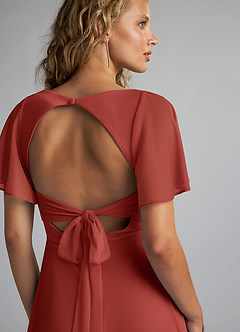 Azazie Induh Robes de demoiselle d'honneur Robe Trapèze en Maille Col en V à volants Terracotta image6