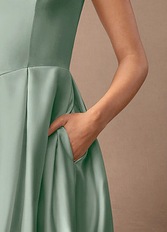 Azazie Fulton Mother of the Bride Dresses Agave A-Line Pleated Stretch Satin Dress image7
