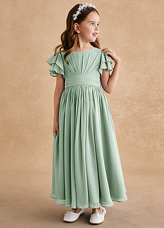 Azazie Ali Flower Girl Dresses Agave A-Line Pleated Chiffon Dress image4