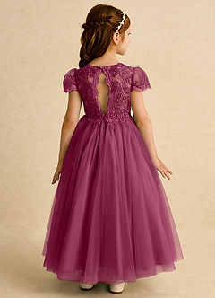 Azazie Puff Flower Girl Dresses Mulberry Ball-Gown Lace Tulle Dress image1