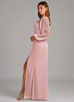 Azazie Brixley Brautjungfernkleider Meerjungfrau-Linie Langarm Chiffon Kleid Puderrosa image3